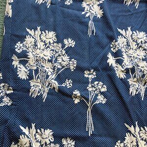 Cloth fabric VTG shower curtain blue with white floral pattern and dots